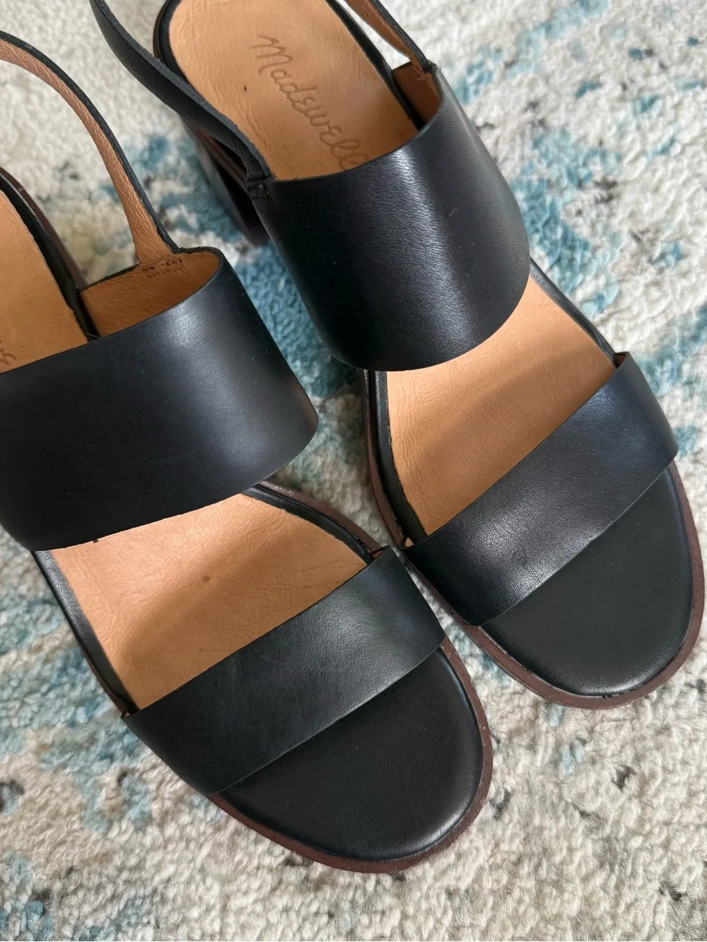 Madewell Black Leather Block Heel Slingback Sandals - Picture 2 of 9